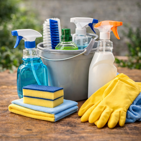 putzmittel reinigung haushalt spray schwamm handschuhe sauber pflege