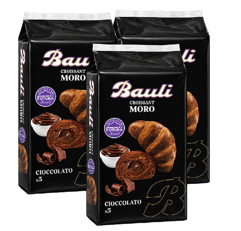 3x Bauli Croissant Moro al Cioccolato 250g 5 mit Schokoladencreme gefüllte Hörnchen