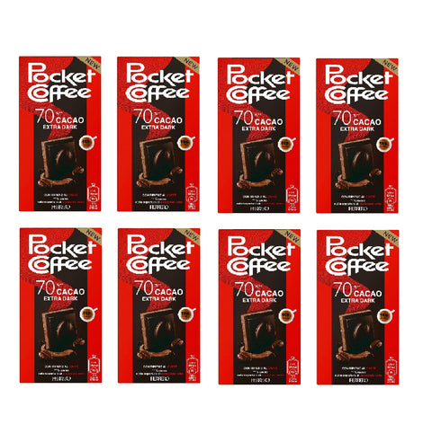 8x Pocket Coffee - Tavoletta di cioccolato extra fondente con ripieno al caffè Tafel aus extra dunkler Schokolade mit Kaffeefüllung, 90 g