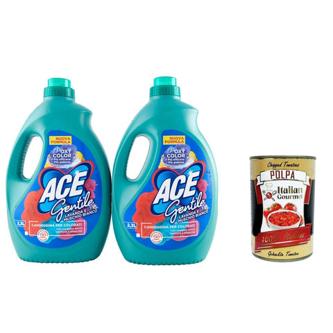 ACE Fleckenbehandlung ACE Candeggina Gentile Muschio Bianco, Weißer Moschus bleichen Delicate, Feinbleichmittel für farbige und empfindliche Produkte 2,3 Litres 4x Original italienisch inkl. Italian Gourmet Polpa 400g 8001480719163