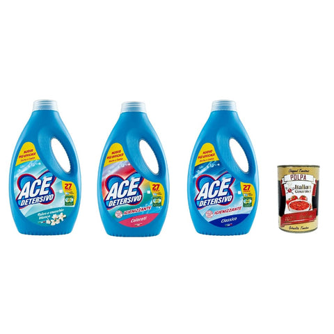 Ace Wäschepflege ACE Detersivo Igienizzante Testpaket, 3x1350 ml, 81 waschen, Waschmittel, Flüssigwaschmittel Waschmaschine italienisch Original + kostenlos polpa 400 g 8001480720879