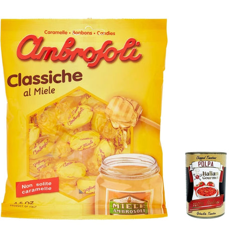 Ambrosoli Frucht- & Kräuterbonbons Ambrosoli Caramelle Classiche al Miele, Klassische Honigbonbons sweets, 135g 6x Original italienisch inkl. Italian Gourmet Polpa 400g 8006450022588