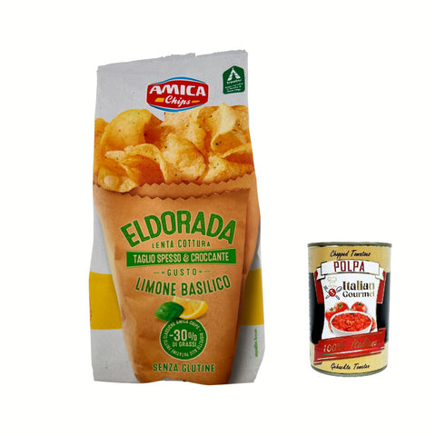 Amica Chips Eldorada Salzige Kartoffelchips mit Zitrone und Basilikum 130 g glutenfreie knusprige Kartoffel chips italienisch Original