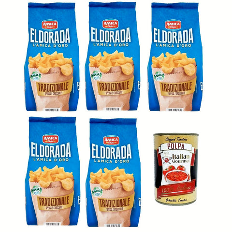 Amica chips Eldorada Chips Tradizionale Kartoffelchips gesalzen Kartoffel 5x130 g italienisch Original + kostenlos polpa 400 g