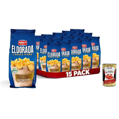 Amica Chips Snack Kuchen & Backwaren Amica Chips | Eldorada Patatine Ricetta Tradizionale, Chips, traditionelles Rezept, langsames Garen, dicker und knuspriger Schnitt, glutenfrei, 15 x 130 g Original italienisch inkl. Italian Gourmet Polpa 400g 8032804040014