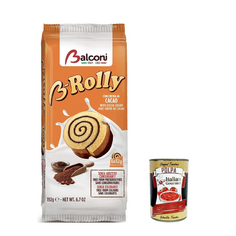 Balconi Knabberartikel Balconi B-Rolly Snack Dolce da forno con farcitura al cacao Süßer Snack Backwaren mit Kakaofüllung 192g 12x Original italienisch inkl. Italian Gourmet Polpa 400g 8001585010394