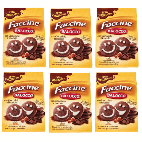 Balocco Faccine Biscotti con cioccolato e nocciole Kekse mit Schokolade und Haselnüssen biscuits cookies 100% Italienische Kekse 700g 6x Original italienisch