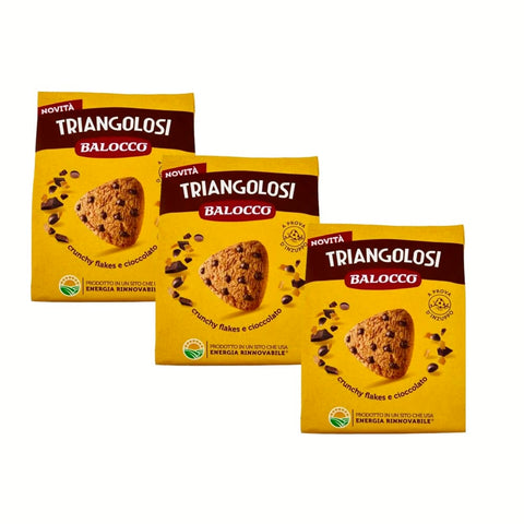 Balocco Kekse Balocco Triangolosi Knusprige Schokoladen-Dreieckskekse mit knusprigen Flocken und Schokolade, 3 x 350 g