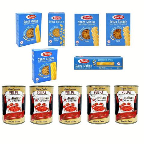 Barilla TESTPAKET senza Glutine Glutenfrei pasta nudeln 6 x 400 G und Italian Gourmet Polpa di pomodoro Fein gehacktes Tomatenmark 5x 400 g italienisch Original