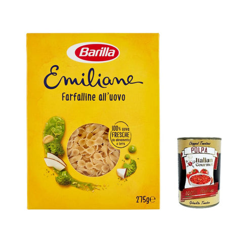 Barilla Internationale Nudeln Barilla Pasta all' Uovo Le Emiliane Farfalline Eiernudeln Pasta mit Ei 275 g 5x italienisch Original + kostenlos polpa 400 g 8076809573122