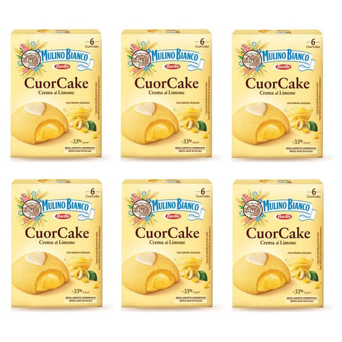 Barilla Kekse Barilla Mulino Bianco Cuor Cake Snack gefüllt mit Zitronencreme ( 6 x 35g ) 210g Mini Kuchen mit italienischen Zitronen ohne Palmöl Biskuitkuchen 6x Original italienisch 8076809578509