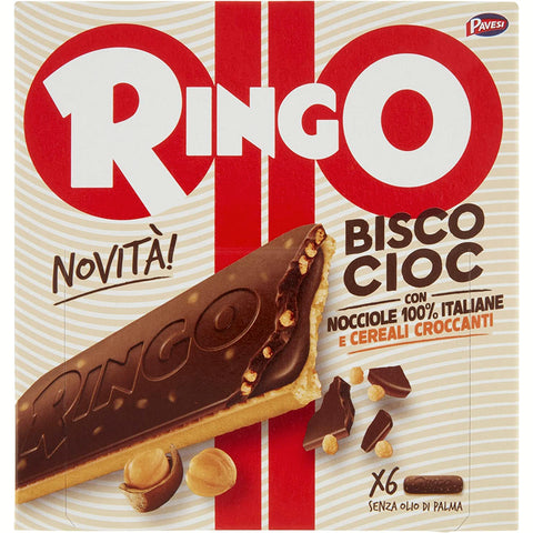 Pavesi Kekse Ringo Bisco Cioc Nocciole schokoriegel mit Creme mit 100% italienischen Haselnüssen 6 snack 1x162g Original italienisch