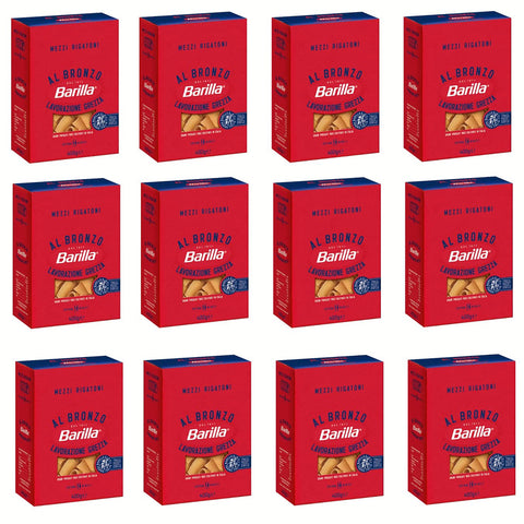 Barilla Mezzi Rigatoni al Bronzo Bronze Gezogene Pasta 400g Rohe Verarbeitungsmethode 12x Original italienisch