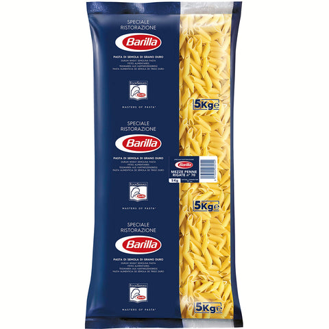 Barilla Hartweizen Pasta Mezze Penne Rigate n. 70 – 1er Pack (1x5 kg) Kurze Pasta italienisch Original