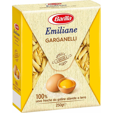 Barilla Längliche Pasta Barilla Pasta all'Uovo Emiliane Garganelli n° 180 Nudeln mit ei 250 g 10x italienisch Original 8076809544474