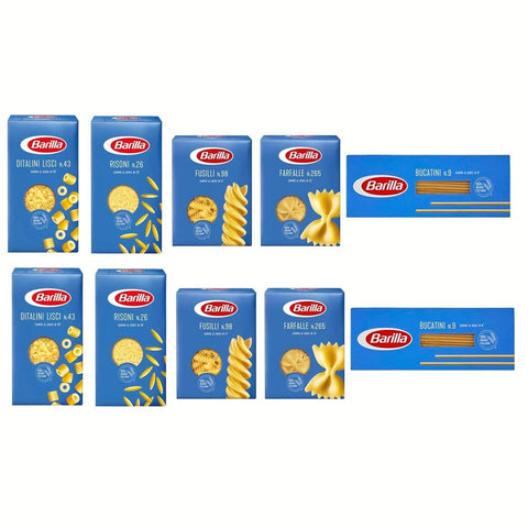 Barilla Pasta italienisch ( 10 x 500g ) 5 Arten von Nudeln (Bucatini-Fusilli-Risoni-Ditalini Lisci-Farfalle) TESTPAKET Original italienisch