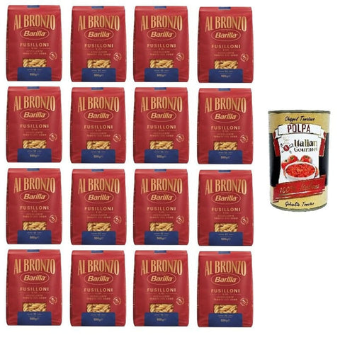 Barilla Nudeln & Pasta Barilla Al Bronzo Pasta Fusilloni Bronze Gezogene Pasta Rohe Verarbeitungsmethode 16 x 500gr Original italienisch inkl. Italian Gourmet Polpa 400g 8032804040014