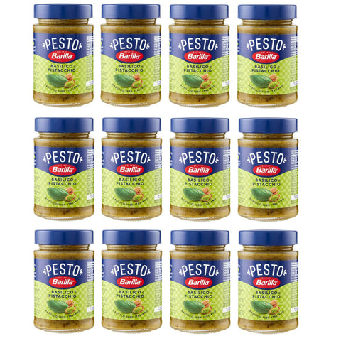 Barilla Pesto Basilico e Pistacchio Pesto mit Basilikum und Pistazien aus nachhaltiger Landwirtschaft hergestellt 190g Italienisch Sauce glutenfrei 12x Original italienisch