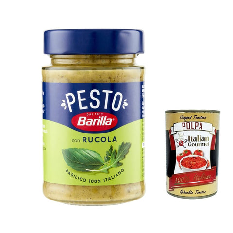 Barilla Pesto Barilla Pesto Basilico e Rucola 190g | Glutenfreie Italienische Pasta-Sauce mit Basilikum und Rucola, Nudel-Soße, grünes Pesto 12x Original italienisch inkl. Italian Gourmet Polpa 400g 8076809580717