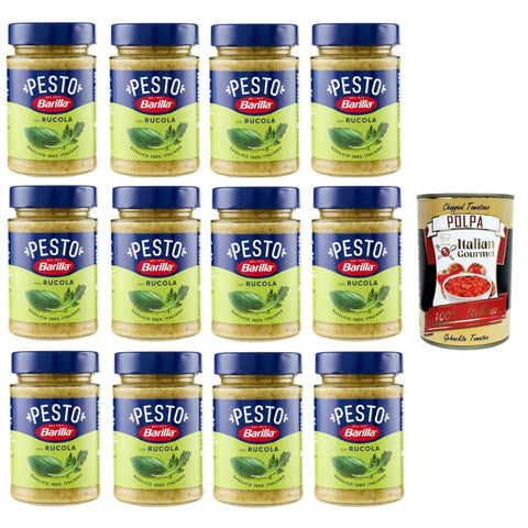 Barilla Pesto Barilla Pesto Basilico e Rucola Condimento e Sugo per Pasta Pesto Basilikum-Rucola-Gewürz und Sauce für Pasta 12x190gr Original italienisch inkl. Italian Gourmet Polpa 400g 8076809580717