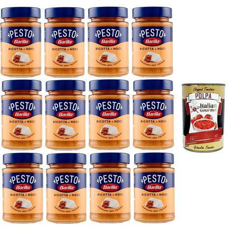 Barilla Pesto Barilla Pesto Ricotta e Noci Condimento e Sugo per Pasta Pesto Ricotta und Walnüsse Gewürz- und Nudelsauce 12x190 gr Original italienisch inkl. Italian Gourmet Polpa 400g 8076809580687