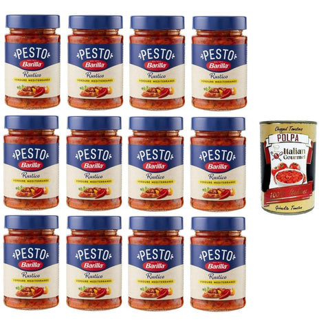 Barilla Pesto Barilla Pesto Rustico Verdure Mediterranee Condimento e Sugo per Pasta Rustic Pesto mediterrane Gemüsegewürz- und Pastasauce 12x200 g italienisch Original + 8076809576581