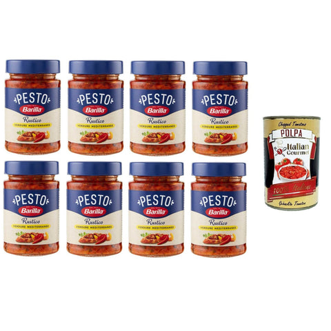 Barilla Pesto Rustico Verdure Mediterranee Condimento e Sugo per Pasta Rustic Pesto, mediterrane Gemüsegewürz und 8x200g Original italienisch