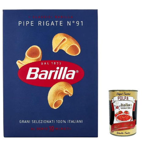 Barilla Saucen & Marinaden Barilla Pasta Pipe Rigate Nr. 91 100% italienisch Nudeln pack 500 g 5x italienisch Original + kostenlos polpa 400 g 8076802085912