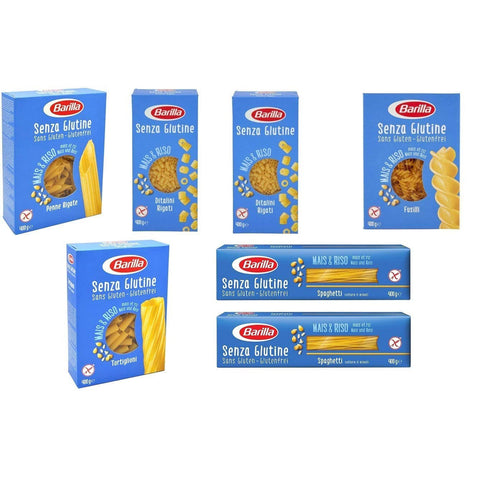 Barilla Senza Glutine Sortiment 1 x Fusilli- 2 x Ditalini Rigati 1 x Penne Rigate 1x Tortiglioni 2x Spaghetti je 400g = 2800g Original italienisch