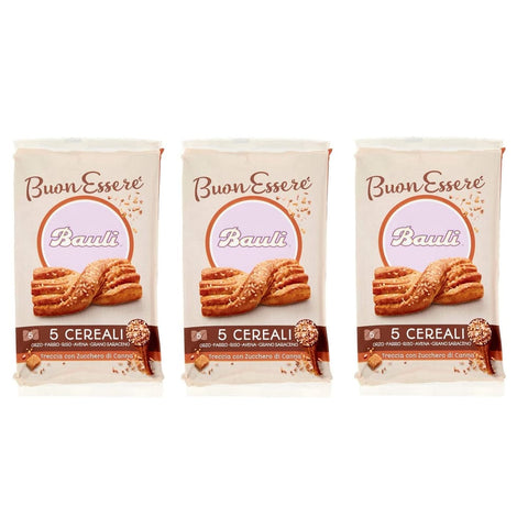 Bauli Kekse Bauli Treccina ai 5 Cereali e Zucchero di Canna Zopf mit 5 Cerealien und Rohrzucker Packung à 210g,Jede Packung enthält 5 Zopf à 42g 3x Original italienisch 8001720448426