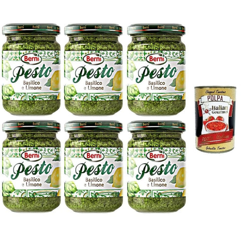 Berni Pesto Berni Pesto Basilico e Limone Basilikum-Zitronen-Pesto 6x135gr Original italienisch inkl. Italian Gourmet Polpa 400g 8001995312293