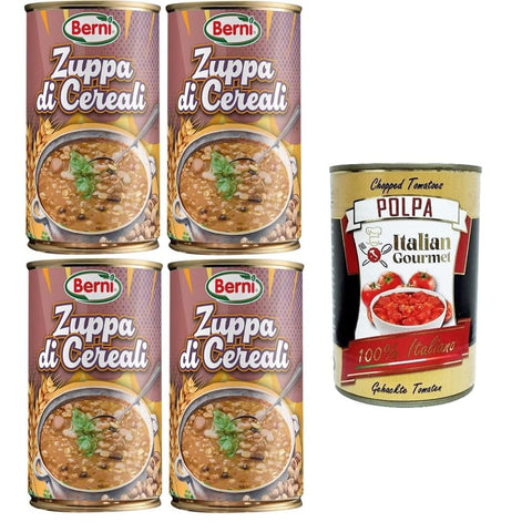 Berni Tütensuppen Berni Zuppa di Cereali Getreidesuppe 100% natürliche Getreidesuppe. Reich an Ballaststoffen 4x420gr Original italienisch inkl. Italian Gourmet Polpa 400g 8032804040014