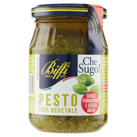 Biffi Pesto Biffi Pesto alla genovese 100% Vegetale senza formaggio e senz'aglio 100 % pflanzlich, ohne Käse, aber mit unverwechselbarem Geschmack 190 g 8009320037774