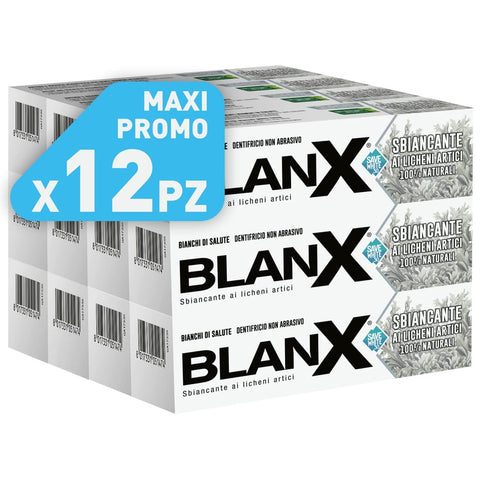 Blanx Zahncremes Blanx Klassische Zahnpasta Whitening auf Basis von arktischen Flechten 100% natürlich 12 Packungen 75 ml italienisch Original 8017331051481