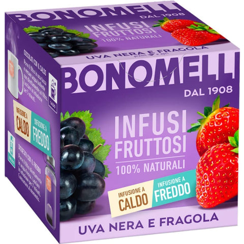 Bonomelli Kräutertee Bonomelli Infusi Fruttosi Uva Nera e Fragola Infusion mit Schwarze Trauben und Erdbeere Packung mit 10 Filtern 6x italienisch Original 8001840381405