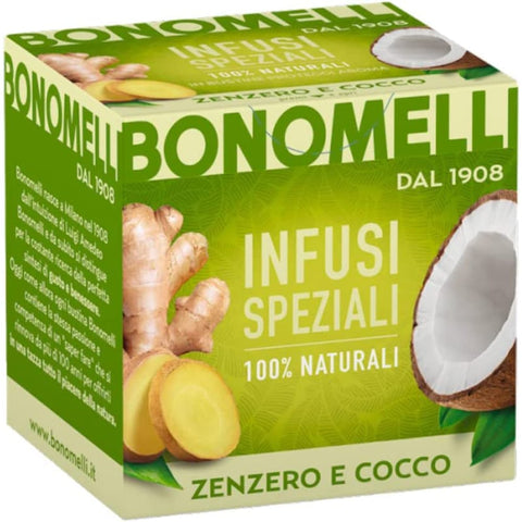 Bonomelli Kräutertee Bonomelli Infusi Speziali Zenzero e Cocco Infusion von Ingwer und Kokosnuss Packung mit 10 Filtern 100% natürliche Inhaltsstoffe Original italienisch 8001840380873