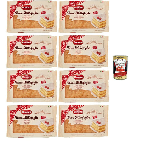 Bonomi Base Snack Kuchen & Backwaren Bonomi Base per Millefoglie, Blätterteigboden, Puff Pastry Base für Millefoglie Kuchen 8x 300g Original italienisch inkl. Italian Gourmet Polpa 400g 8032804040014
