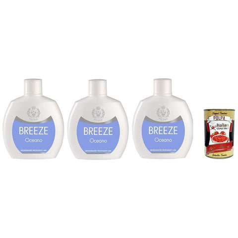BREEZE Oceano Deo BREEZE Oceano Deodorante Squeeze Deodorant ohne Gas und ohne Aluminiumsalze 48h Duftendes Deodorant 3x100 ml italienisch Original + kostenlos polpa 400 g 8032804040014