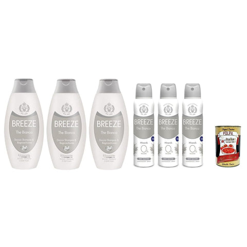 BREEZE Weißer Deo BREEZE Weißer Tee Testpaket, 3x Deodorant Spray 150 ml + 3x Duschshampoo und Duschgel 400 ml italienisch Original + kostenlos polpa 400 g 8032804040014