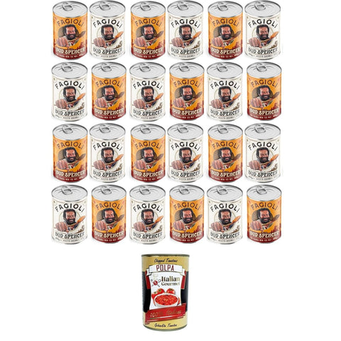 Bud Power Baked Beans Bud Power Fagioli alla Bud Spencer Testpaket Tex Mex und Borlotti, Bud Power- Bud-Spencer-Tex Mex Bohnen fertig zum Probieren 24x 400gr Original italienisch inkl. Italian Gourmet Polpa 400g