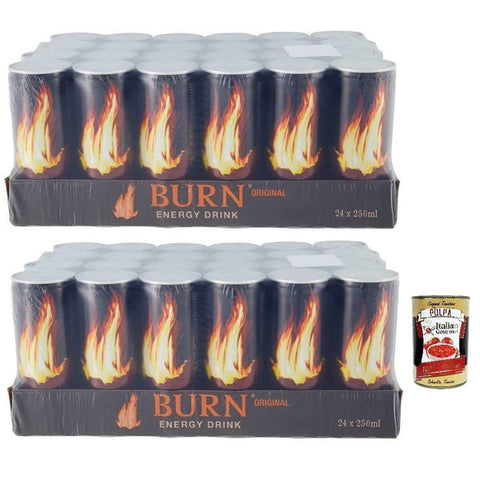 Burn Energy Drink Original,Energiegetränk mit zugesetzter Kohlensäure, enthält Taurin, Koffein, Guarana und B Vitamine 250 ml Einwegdose italienisch