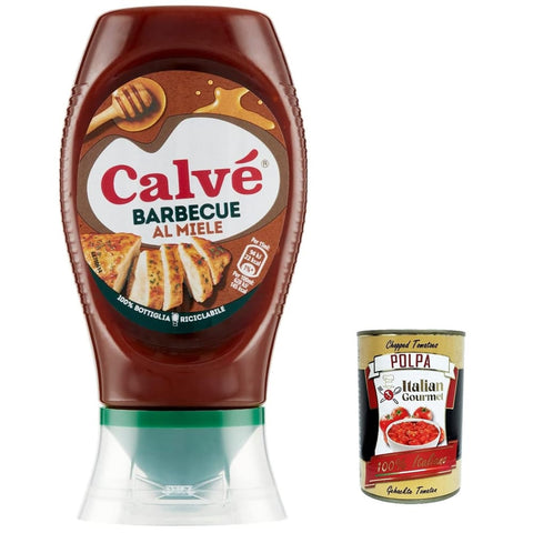 Calvè Barbequesaucen Calvè Calvé Salsa Barbeque al Miele BBQ -Sauce mit Honig, ideal für weißes Fleisch mit einem intensiveren Geschmack 250ml 6x Original italienisch inkl. Italian Gourmet Polpa 400g 8712100600029