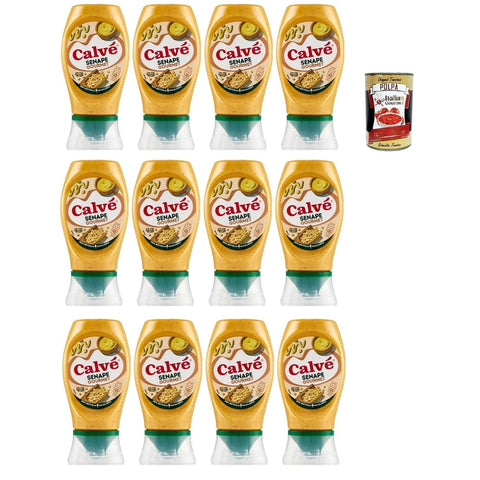 Calvè Würzsaucen Calvè Senape Gourmet,Senf mit leicht würzigen Körnern, Würzsoße, Glutenfrei Würzsauce,Top Down 12x 250 ml italienisch Original 8032804040014