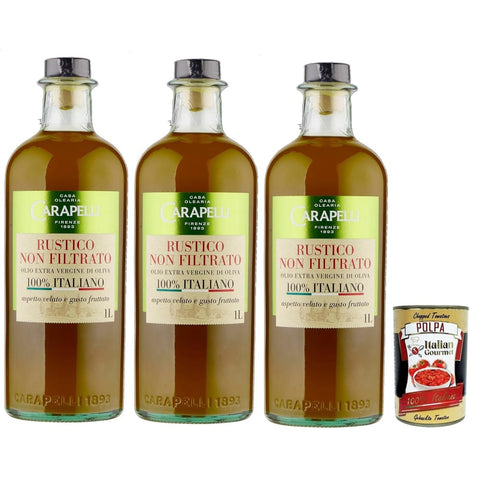 Carapelli Oliven Carapelli olio extra vergine di oliva Rustico Non Filtrato, 100% Italiano, 100% italienisch Rustikal Native Olivenöl. 3x 1 lt Original 8002470022362