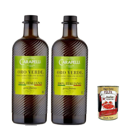 Carapelli Oliven Carapelli Oro Verde Extra Natives Olivenöl 100% Italienisch 2x1 Liter Flaschen italienisch Original Pastasauce + kostenlos polpa 400 g