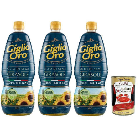 Carapelli Sonnenblume Carapelli Giglio Oro Olio di Semi di girasole, Sonnenblumenöl, Speiseöl Frittieröl 100% Italienisches Öl 3x 1Lt Original italienisch inkl. Italian Gourmet Polpa 400g 8002470000636