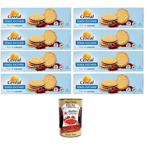 Céréal Kaltes Müsli Céréal Senza Zuccheri Fior Di Cacao Ohne Zucker Kakaoblüte - 35% gesättigtes Fett 8x185gr Original italienisch inkl. Italian Gourmet Polpa 400g 8032804040014
