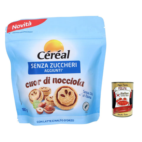 Céréal cuor di nocciola senza zuccheri aggiunti, Keks Ohne Zuckerzucker mit cremigem Haselnuss Herz Kekse 180 g italienisch Original