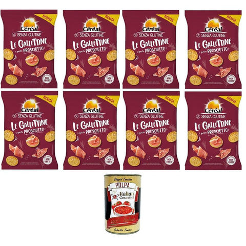 Céréal Kekse Céréal Le gallettine Gusto prosciutto Kekse mit Schinkengeschmack 8x70gr Original italienisch inkl. Italian Gourmet Polpa 400g 8032804040014