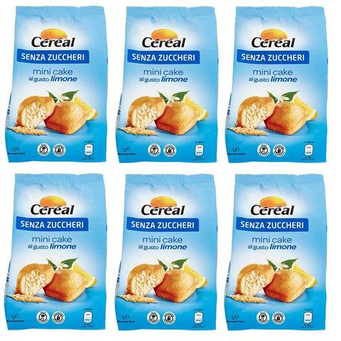 Céréal Knabberartikel Céréal Mini Cake al Gusto Limone Süßer Snack Mini-Zitronenkuchen Kuchen ohne Zucker 196g Beutel 6x Original italienisch 3175681219489